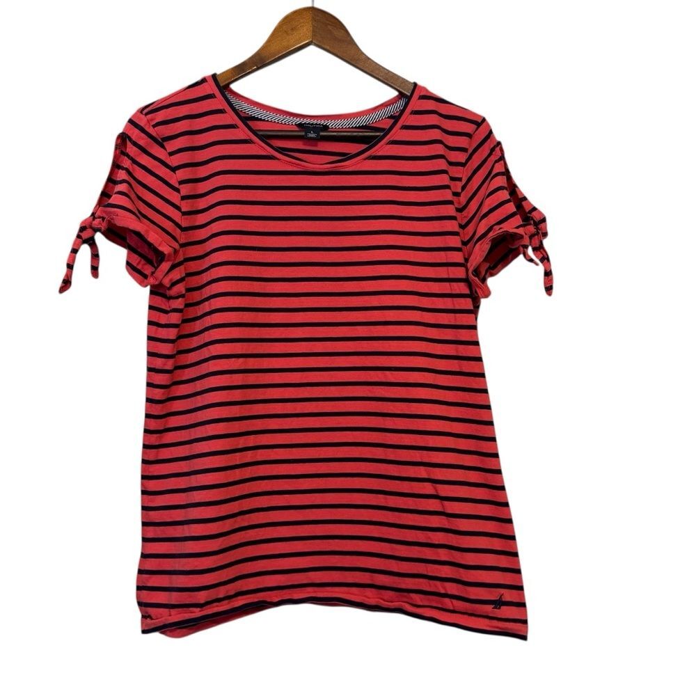 Nautica Red and Navy Striped Short Sleeve Tee